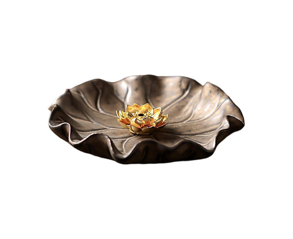Lotus Leaf Mini Incense Stick Holder Ceramic 10cm Brown