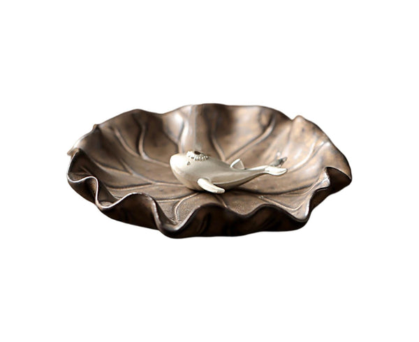 Lotus Leaf Whale Incense Stick Holder Ceramic 10cm Brown