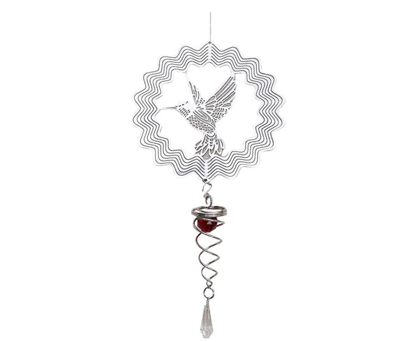 Metal Spiral Wind Spinner Rotating Hanging Pendant Suncatcher Hummingbird