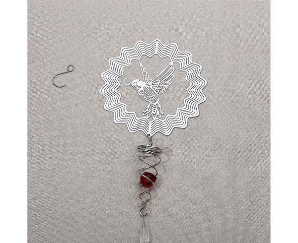 Metal Spiral Wind Spinner Rotating Hanging Pendant Suncatcher Hummingbird
