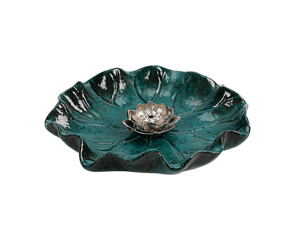 Lotus Leaf Mini Incense Stick Holder Ceramic 10cm Blue Green