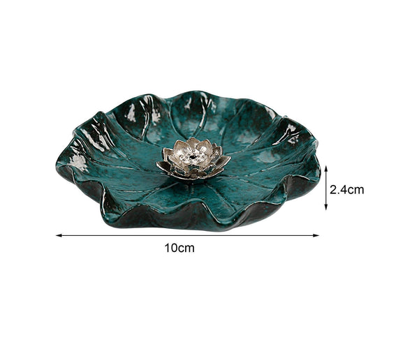Lotus Leaf Mini Incense Stick Holder Ceramic 10cm Blue Green