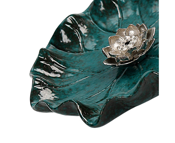 Lotus Leaf Mini Incense Stick Holder Ceramic 10cm Blue Green