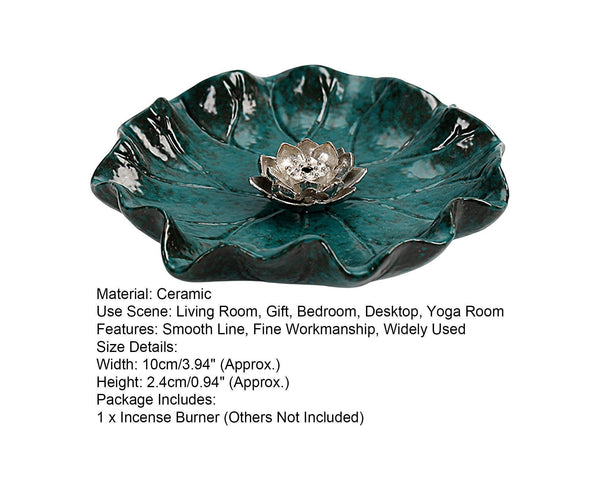 Lotus Leaf Mini Incense Stick Holder Ceramic 10cm Blue Green