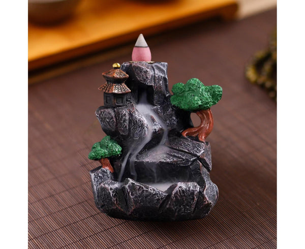 Resin Mountain Waterfall Backflow Incense Burner Holder Censer Diffuser