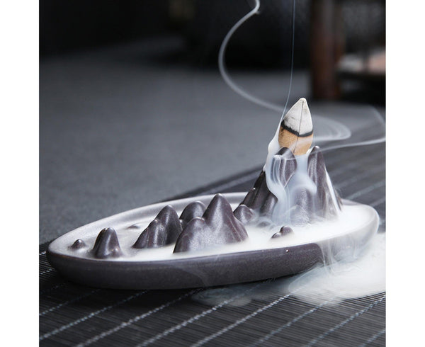 Ceramic Mountain Backflow Incense Burner Holder Censer Diffuser