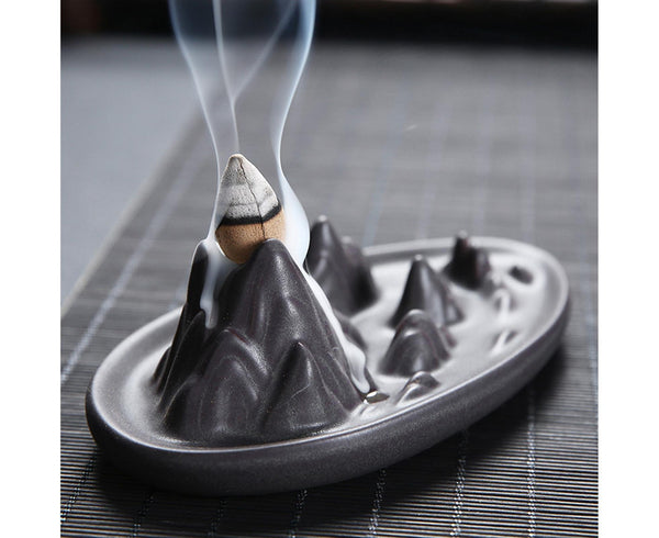 Ceramic Mountain Backflow Incense Burner Holder Censer Diffuser