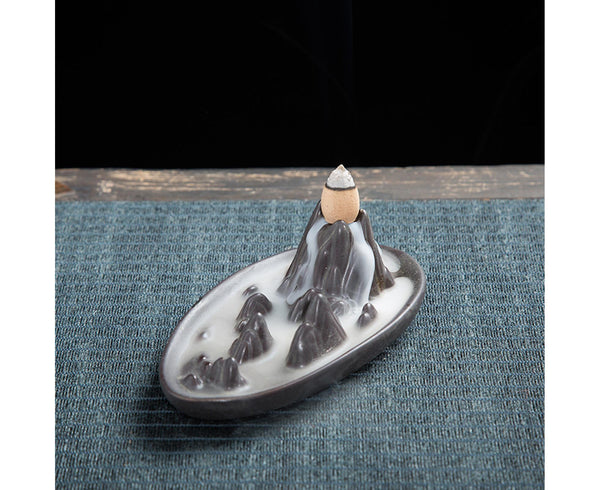 Ceramic Mountain Backflow Incense Burner Holder Censer Diffuser