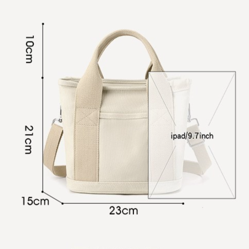 Multi-Compartment Canvas Tote Bag, 3-Way Handheld, Crossbody, and Shoulder Bag with Adjustable Strap for Daily Work and Shopping - Khaki