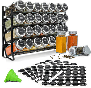 Spice Rack Organiser 28 Jars Labels Funnel Kitchen Pantry Herb Storage Organiser