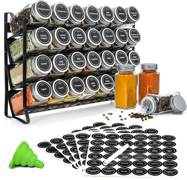 Spice Rack Organiser 28 Jars Labels Funnel Kitchen Pantry Herb Storage Organiser