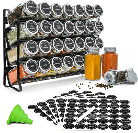 Spice Rack Organiser 28 Jars Labels Funnel Kitchen Pantry Herb Storage Organiser