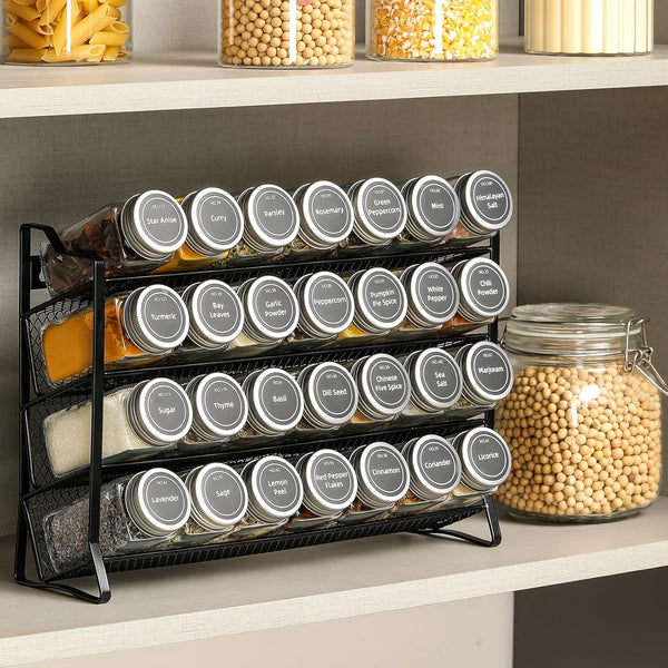 Spice Rack Organiser 28 Jars Labels Funnel Kitchen Pantry Herb Storage Organiser