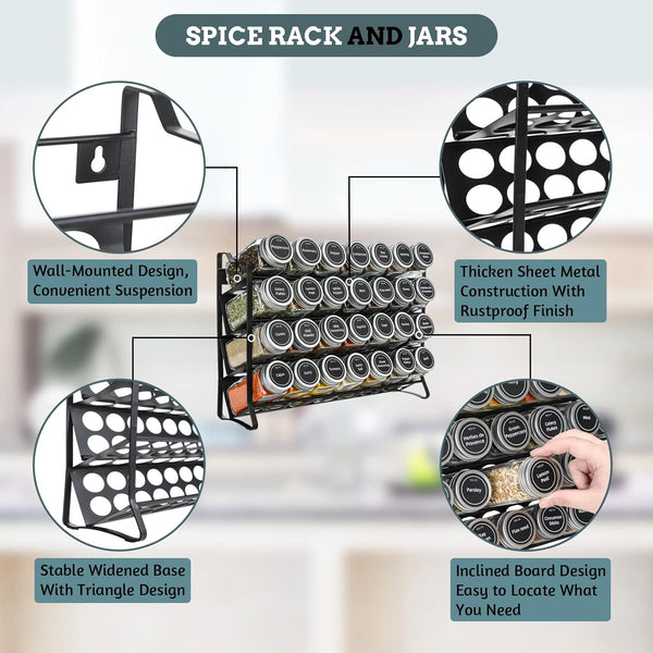 Spice Rack Organiser 28 Jars Labels Funnel Kitchen Pantry Herb Storage Organiser