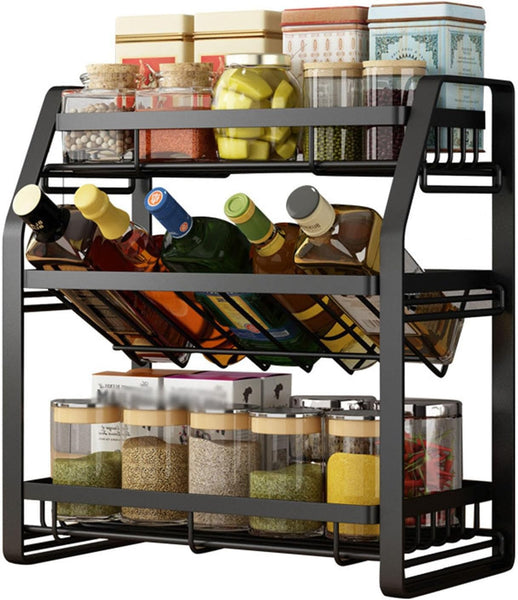 3-Tier Detachable Spice Rack Storage Organiser Kitchen Countertop Metal Black
