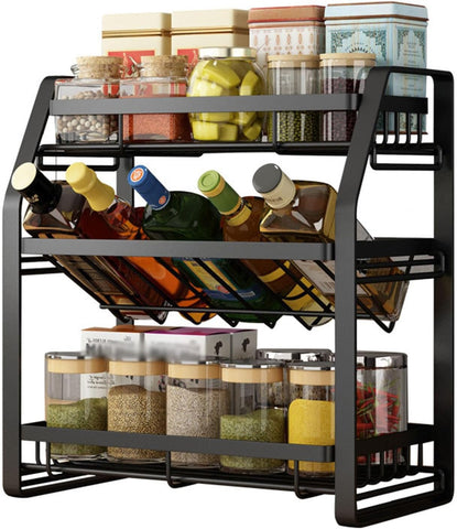 3-Tier Detachable Spice Rack Storage Organiser Kitchen Countertop Metal Black