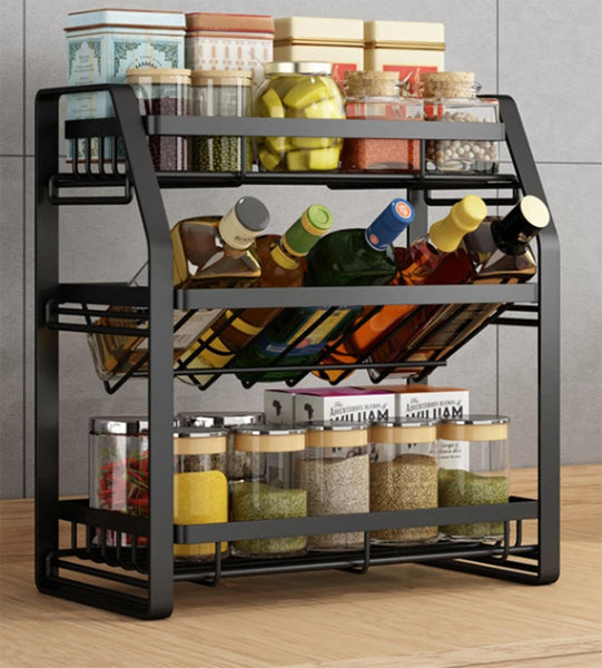 3-Tier Detachable Spice Rack Storage Organiser Kitchen Countertop Metal Black