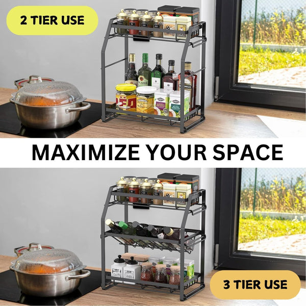 3-Tier Detachable Spice Rack Storage Organiser Kitchen Countertop Metal Black
