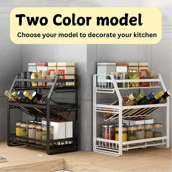 3-Tier Detachable Spice Rack Storage Organiser Kitchen Countertop Metal Black