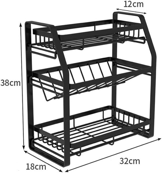 3-Tier Detachable Spice Rack Storage Organiser Kitchen Countertop Metal Black