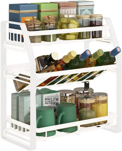3-Tier Detachable Spice Rack Storage Organiser Kitchen Countertop Metal White