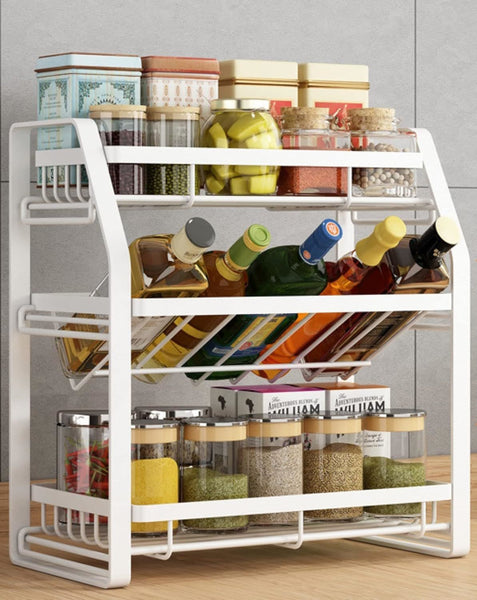 3-Tier Detachable Spice Rack Storage Organiser Kitchen Countertop Metal White