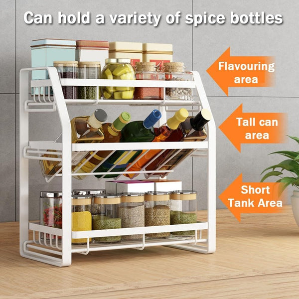 3-Tier Detachable Spice Rack Storage Organiser Kitchen Countertop Metal White