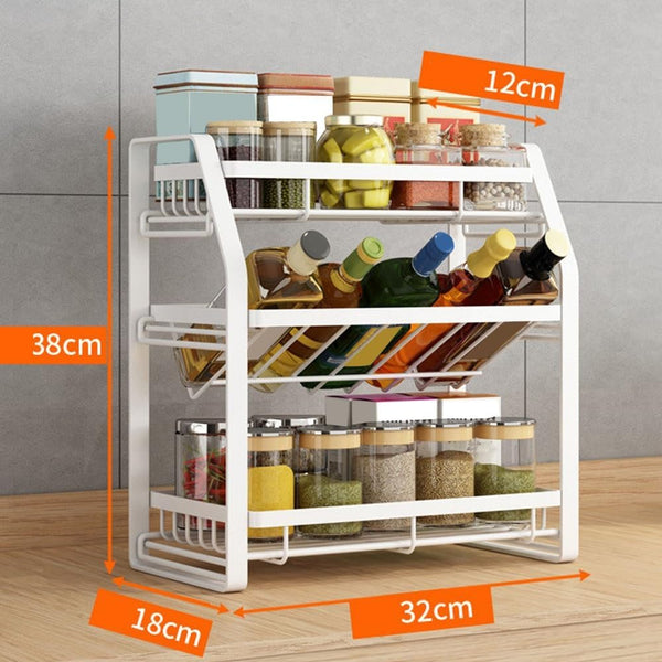 3-Tier Detachable Spice Rack Storage Organiser Kitchen Countertop Metal White