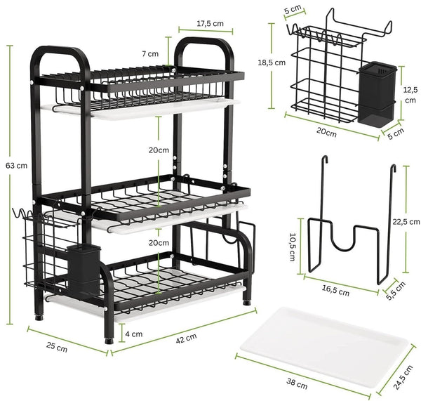 Dish Drying Drier Rack 3 Tier Stainless Steel Kitchen Utensil Cutting Board Holder