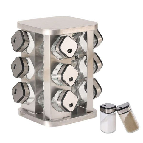 Carla Home Stainless Rotating Spice Rack Organiser 20 Glass Jars Kitchen Countertop