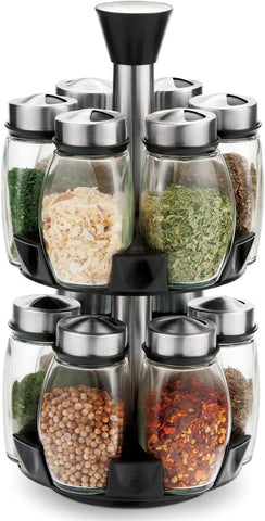 Carla Home Stainless Rotating Spice Herb Rack Organiser 16 Glass Jars Kitchen