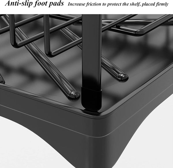 Carla Home 2 Tier Dish Drying Rack Kitchen Drip Tray Drainer Cutlery Holder Black