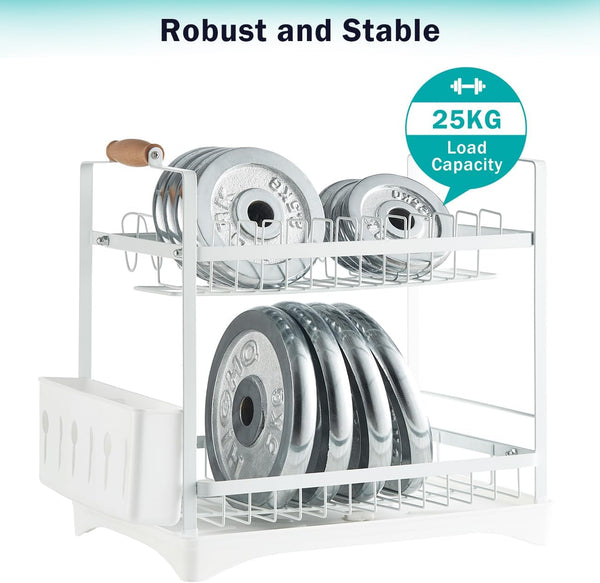 Carla Home 2 Tier Dish Drying Rack Kitchen Drip Tray Drainer Cutlery Holder White