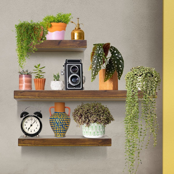 Ekkio Set of 3 Floating Shelfs Shelves Black Brown