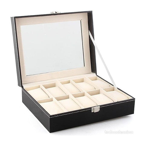 Gominimo 10 Slot Watch Holder Box PU Leather Display Storage Case Black