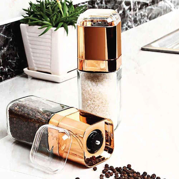 1x Salt Pepper Grinder Mill 180ml Glass Design Rose Gold Bottle Manual Hand
