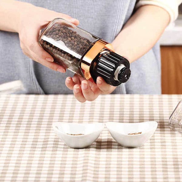 1x Salt Pepper Grinder Mill 180ml Glass Design Rose Gold Bottle Manual Hand
