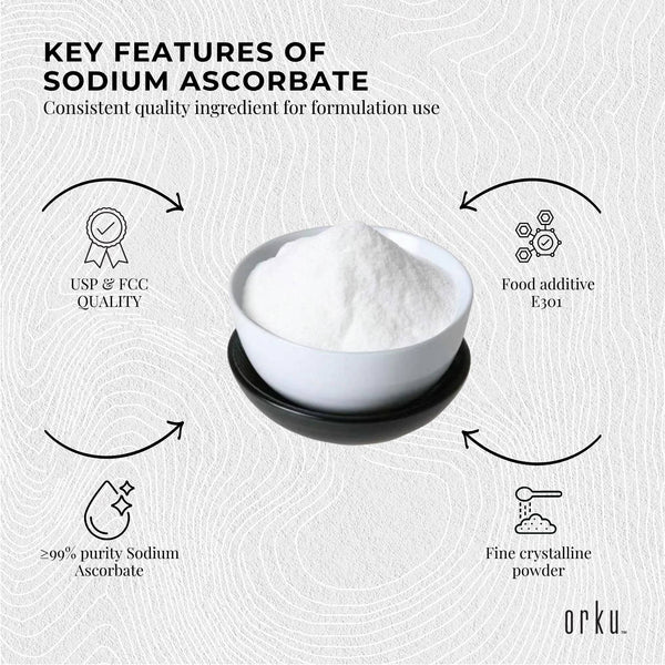 Orku 5kg Sodium Ascorbate - High Purity Soluble Crystalline Powder Ingredient