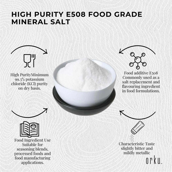 Orku 1Kg Potassium Chloride Powder (KCl) - Food Grade E508 Salt Substitute