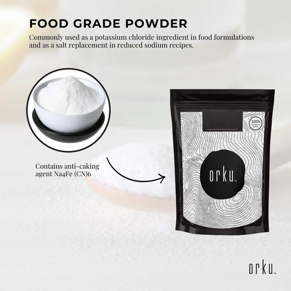 Orku 1Kg Potassium Chloride Powder (KCl) - Food Grade E508 Salt Substitute