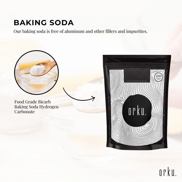 Orku 2Kg Sodium Bicarbonate Food Grade Baking Soda Aluminium Free NaHCO3 Powder