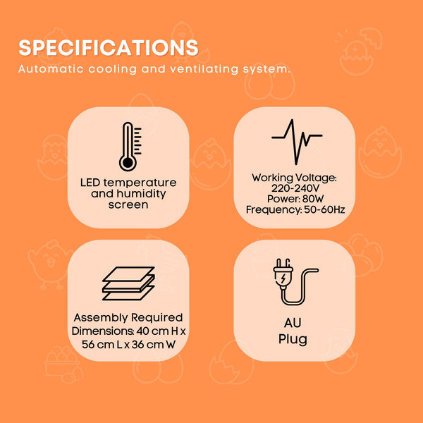 Rooster Farms Electric 112 Egg Incubator + Accessories for Chicken Quail Duck