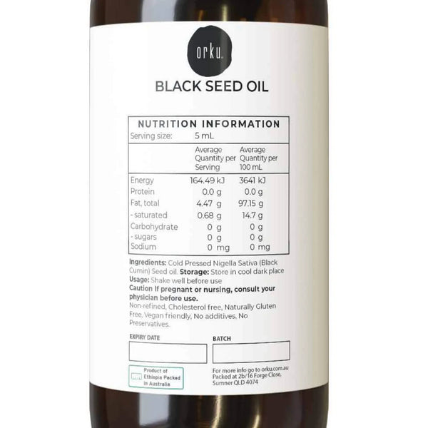 Orku 100ml Pure Black Seed Oil Cold Pressed 100% Ethiopian Nigella Sativa Cumin