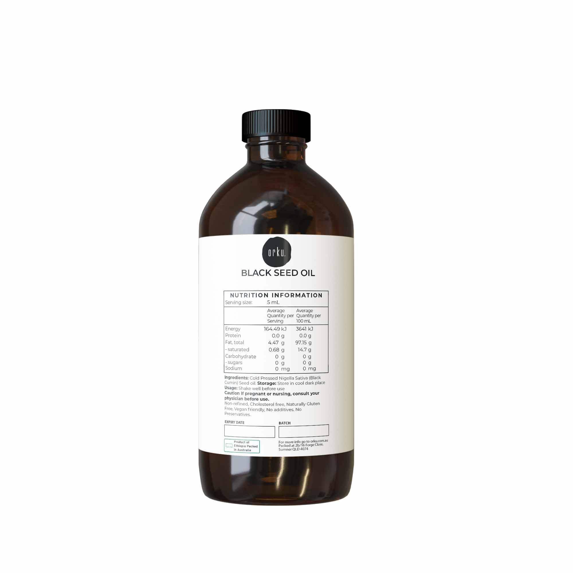 Orku Pure Ethiopian Black Seed Nigella Sativa Cumin Oil Cold Pressed 1L