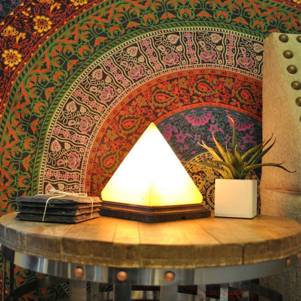 Himalayan Salt Lamp Pyramid Carved Shape Pink Crystal Rock LED Light 12V 12W