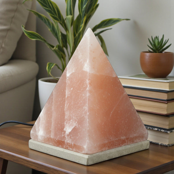 Himalayan Salt Lamp Pyramid Carved Shape Pink Crystal Rock LED Light 12V 12W