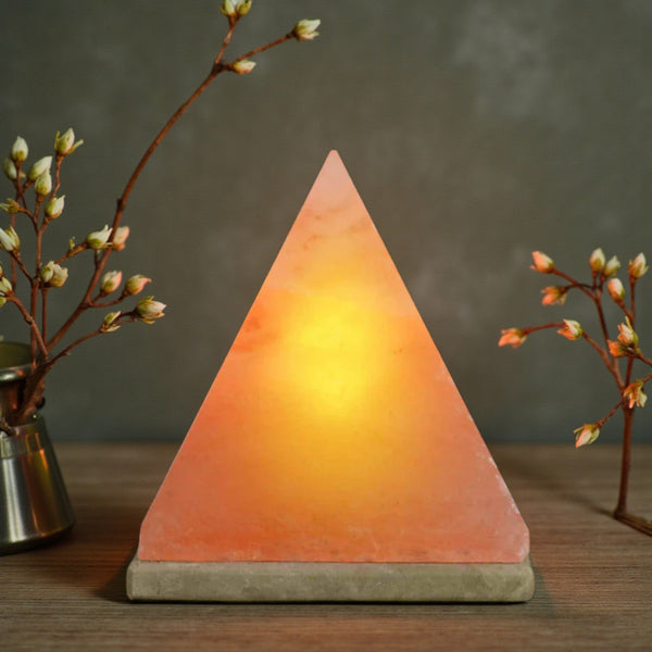Himalayan Salt Lamp Pyramid Carved Shape Pink Crystal Rock LED Light 12V 12W