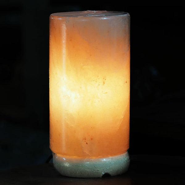 12V 12W Cylinder Himalayan Pink Salt Lamp Carved Rock Crystal Light Bulb On/Off