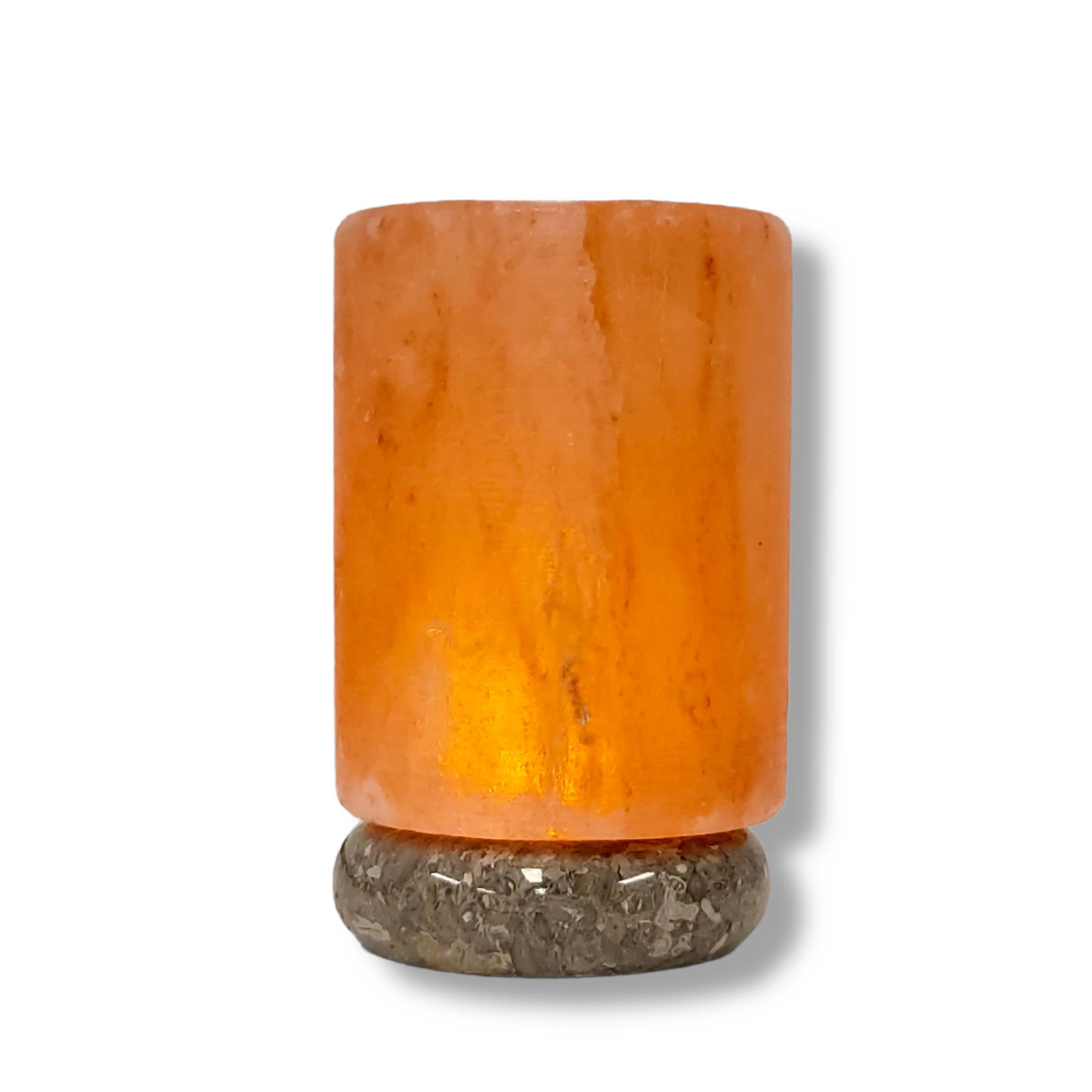 USB Himalayan Salt Lamp Cylinder Carved Shape Pink Crystal Rock LED Light