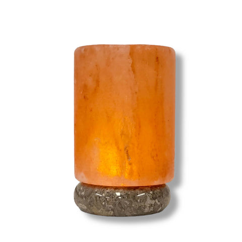USB Himalayan Salt Lamp Cylinder Carved Shape Pink Crystal Rock LED Light